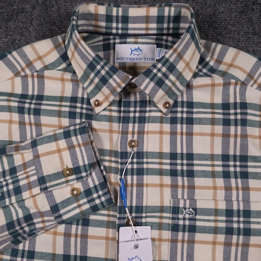 NWT Southern Tide Sandbridge Flannel Sportshirt Mens S Long Sleeve Performance